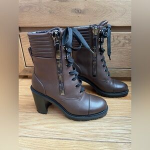Christian Louboutin En Hiver Brown Leather High Heel Lug Combat Boots 36.5